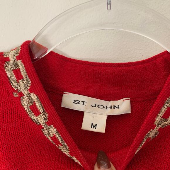 Vintage St. John Red Knit Sleeveless Sweater Tank Gold Chain Neck Medium - Picture 6 of 6
